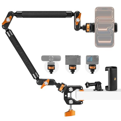 K&F CONCEPT 22" Magic Arm Clamp Kit, Overhead Desk Camera Mount, Long Articulating Friction Boom Arm for Phone, Action Camera, LED Light, Microphone