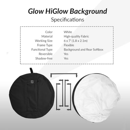 Glow HiGlow 6 x 7 ft Illuminated White Background & Rear Softbox, 2-in-1 Free-Standing Collapsible Photography Backdrop, Removable Fabric Panel, Carry Bag, 1-Year Limited Warranty - size: 6 x 7 ft