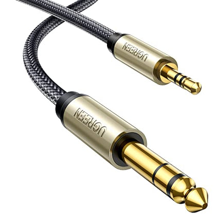UGREEN 1/8 to 1/4 Stereo Cable 3.5mm TRS to 6.35mm Audio Cable Guitar to Aux Male Cord with Zinc Alloy Housing and Nylon Braid for Guitar, Laptop, Home Theater Devices, Speaker and Amplifiers 10FT - size: 10FT