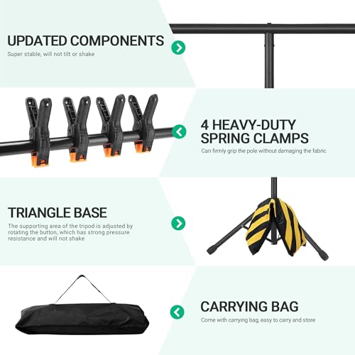 T-Shape Portable Backdrop Stand, 6.5x3.2ft Adjustable Photo Background Stand Kit, Sturdy Small Back Drop Holder with 4 Spring Clamps, Carry Bag for Parties, Photography and Video Studio