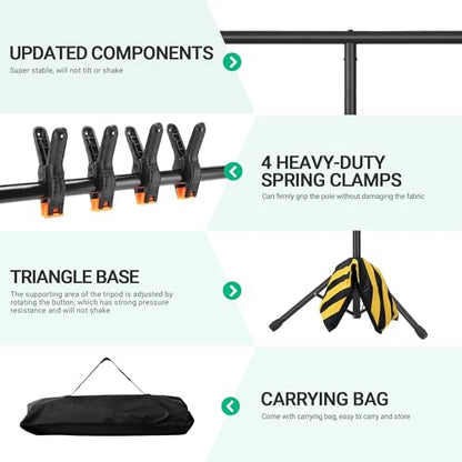 T-Shape Portable Backdrop Stand, 6.5x3.2ft Adjustable Photo Background Stand Kit, Sturdy Small Back Drop Holder with 4 Spring Clamps, Carry Bag for Parties, Photography and Video Studio