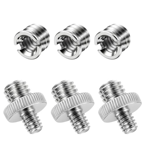 3 PCS 1/4 Inch to 3/8 Inch Tripod Adapter & 3PCS 3/8 to 1/4 Mount Screws Adapter, Threaded Screws Adapters Double Head Stud Standard Mounting Thread Converter for Camera Tripod Monopod Light Stand