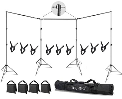 HYJ-INC Photo Video Studio 30ft (Wide) x 10ft (Tall) Heavy Duty Adjustable Width & Length Photography Backdrop Stand Background Support System Kit with 9pcs Clamps, 4pcs Sandbags, Carry Bag