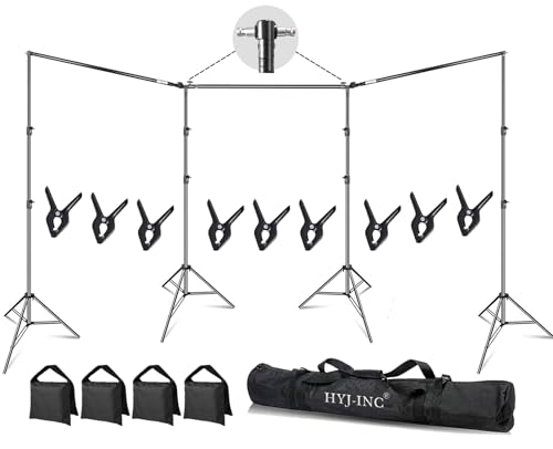 HYJ-INC Photo Video Studio 30ft (Wide) x 10ft (Tall) Heavy Duty Adjustable Width & Length Photography Backdrop Stand Background Support System Kit with 9pcs Clamps, 4pcs Sandbags, Carry Bag
