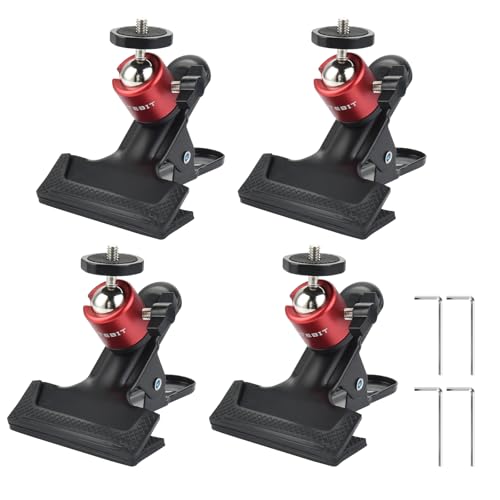 UTEBIT 4 Pack Camera Clamp Mount Tripod Camera Clip, Black & Red | 360° Swivel Webcam Mount with 1/4'' Screw Flash Reflector Holder for Studio Backdrop Digital SLR Video Photography Clamp - color: Black + Red, size: 4 Pack