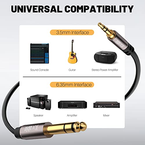 3.5mm to 6.35mm Stereo Audio Cable 150 Feet, 1/4 to 1/8 inch Headphone Cable Jack, Hi-Fi Sound, Gold Plated Connectors, OFC Core, Black Cable (with 5 pcs Cable Ties) - size: 150 Feet