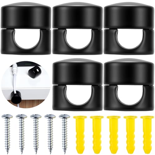 SmallCat 5 Sets Charger Holders for Cords, Matte Black Color Adjustable Cable Anchor Holders, Adhesive Metal Cord Clips, Cable Management Wire Organizers for Desk, Office, Nightstand - color: Matte Black, size: 5 Sets