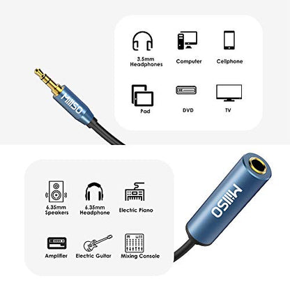 MillSO 1/4 to 3.5mm Headphone Adapter, 16 Feet TRS 6.35mm Female to 3.5mm Male 1/8 to 1/4 Stereo Audio Jack Adapter for Amplifiers, Guitar amp, Piano, Home Theater Devices, Phone, Laptop, Headphones - color: Blue, size: 16 FT