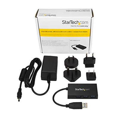 StarTech 4-Port USB-A Hub 5Gbps, 3x USB-A 1x USB-C, TAA (HB30A3A1CSFS) | SuperSpeed USB 3.0, Bus or self-powered, BC 1.2 charging to 12W per port, 20W total, Portable aluminum