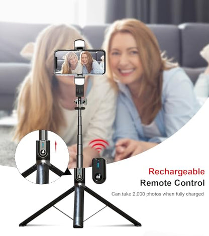 Selfie Stick Phone Tripod with Remote and LED Fill Lights - ASHINER 70 inch Heigh Cell Phone Holder for Travel, Vlogging, Live Streaming Video and Photos,Phone Stand Compatible with iPhone and Android
