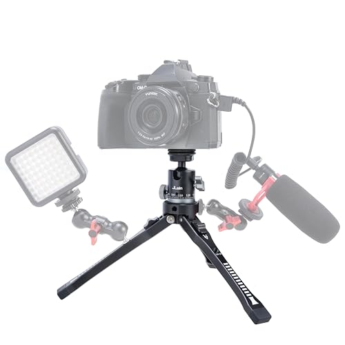 FocusFoto 2-in-1 360° Panoramic Ball Head & Aluminum Adjustable Desktop Tripod Stand- 4-Level Height (45-165mm) with Cold Shoe Adapter, 1/4"-20 & 3/8"-16 Screws for Mirrorless Camera Vlogging - style: Tripod + 360° Ballhead