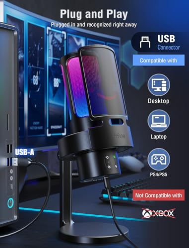 FIFINE Gaming USB Microphone, PC Computer Mic with 4 Polar Patterns for Podcast Streaming Recording YouTube, RGB Condenser Desktop Mic for Windows, Mac, with Headphone Jack-AmpliGame A8 Plus - size: A8PLUS-Desktop