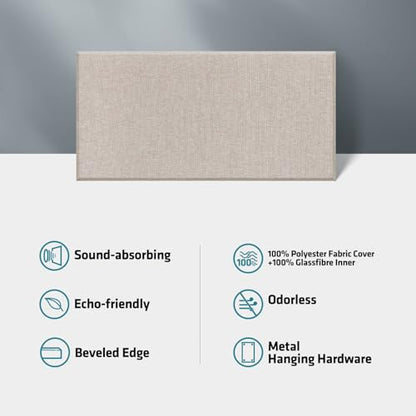 UMIACOUSTICS 4 PCS Acoustic Panels with Hanging Brackets, 2” Thick Fiberglass Sound Proof Panels Removable for Studios, Office, Home Theater Wall- Linen - color: Linen, size: 23.6" x 11.8"-4pcs