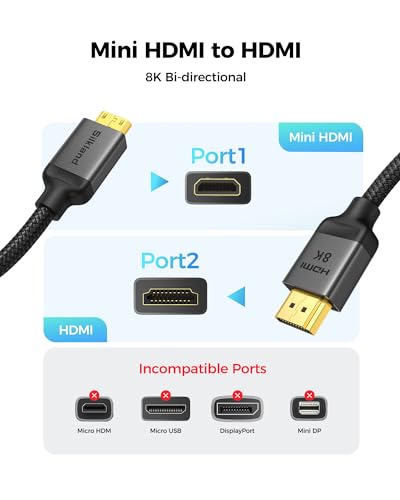 Silkland 8K 4K Mini HDMI to HDMI Cable 1FT, Mini HDMI 2.1 Cord [8K 60Hz, 4K@240Hz 144Hz 120Hz, Upgrade Braided] 48Gbps, Compatible with Camera, Camcorder, Laptop, Tablet, Monitor, Raspberry Pi Zero - size: 1 Foot