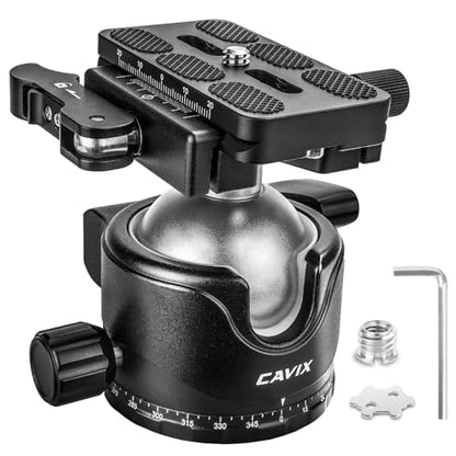CAVIX H-46F Lever Tripod Head, Low Gravity Metal Ball Head Camera Head, Panoramic Ball Head with 1/4" Arca Swiss Quick Release Plate for Tripod, Monopod, DSLR, Camera, 44lbs/20kg Max Load - size: Ball Dia. 46mm