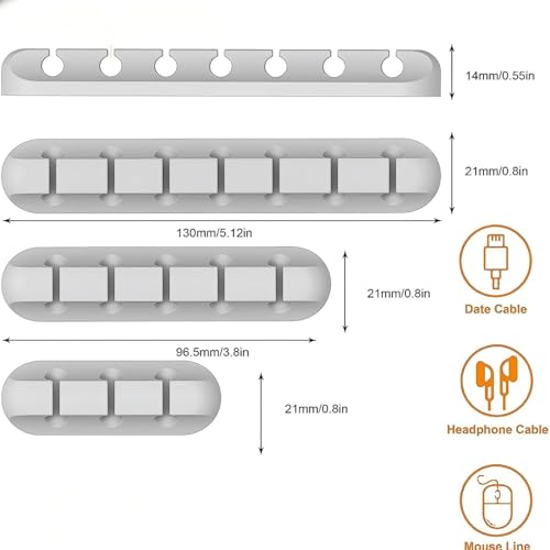 Cable Clips Organizer, Self-Adhesive Wire Holder, Flexible TPU, 3-Pack, for Desk Table Management