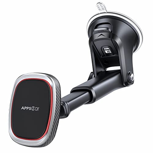 APPS2Car Magnetic Phone Mount, Dashboard Windshield Suction Cup Car Phone Holder Phone Mount with 6 Strong Magnets, Adjustable Telescopic Arm, Compatible with iPhone/Air/Pro/Max/All Smart Phones