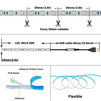5V USB RGB LED Strip Light USB Powered 13.2ft/4M (2pcs x 6.6ft) 240LEDs Flexible SMD 5050 with Controller Dimmable 19 Dynamic Modes 20 Static Colors No-Waterproof IP20 LED Tape Lights - color: RGB (Red, Green, Blue)