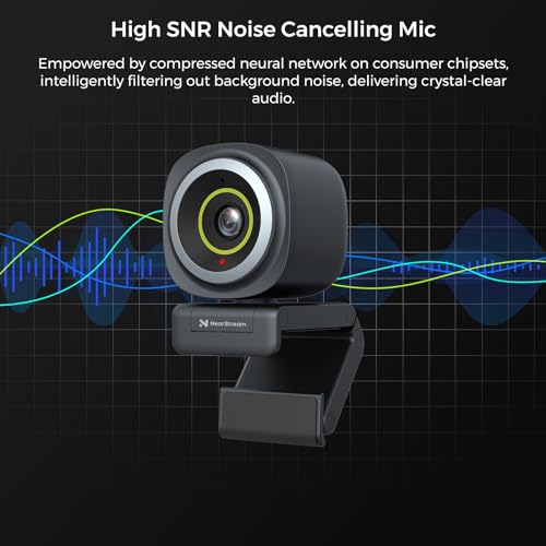 NearStream 4K Webcam for Streaming - Noise Canceling Mic, 45°-95°Adjustable FOV, Auto Focus, AI Framing, Software Control, Plug&Play, Works with Zoom/Teams/Skype/Google Meet - style: 4K@30FPS,1080P@60FPS