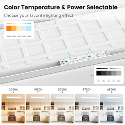 AIKVSXER 12Pack 1x4 LED Flat Panel Light, 6500LM Ultra-Bright, 30-50W White | 3000K-6500K Adjustable, 0-10V Dimming, AC120-277V, Slim Surface Mount Ceiling Light for Office, Home, Garage - color: White, size: 1x4ft-12P