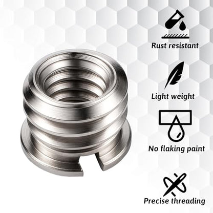 10PCS 1/4"-20 Female to 3/8"-16 Male Tripod Adapter Standard Metal Tripod Adapters 1/4 to 3/8 Reducer Bushing Convert Screw Adapter for Camera Camcorder Monopod Stand Video Light, Sliver