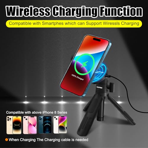 HA-W08 Magnetic Selfie Stick Wireless Charging Tripod Magnetic Wireless Charging Mount Desktop Smartphone Extension Tripod Magnetic Holder w Magic Arm compatibel for iPhone 15/14/13/12
