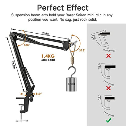 For Razer Seiren Mini Boom Arm - Mic Stand with Reduce Wind Noises Mic Foam Cover, 3/8" to 5/8" Adapter Compatible with Most Microphone - color: Rz Mini Stand