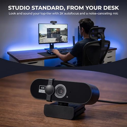 2K QHD Webcam with Auto Focus USB Plug & Play PC Camera with Privacy Cover & Noise Cancelling Mic for Video Conferencing - size: 2KAF One size fits all
