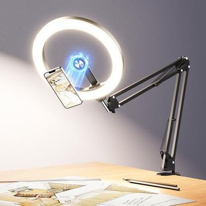 Magnetic Ring Light Overhead Camera Phone Mount for Desk, 10” Selfie Light for iPhone with MagSafe-Compatible Phone Holder for Video Recording, Zoom Meeting, Live Streaming - size: 36" tall - Magnetic (Standard)