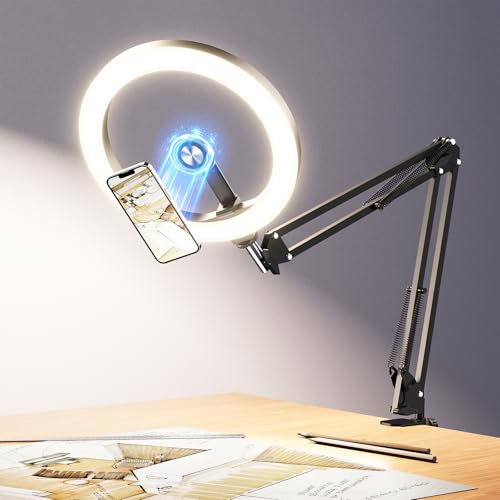Magnetic Ring Light Overhead Camera Phone Mount for Desk, 10” Selfie Light for iPhone with MagSafe-Compatible Phone Holder for Video Recording, Zoom Meeting, Live Streaming - size: 36" tall - Magnetic (Standard)