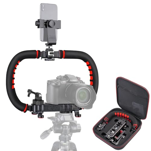 Zeadio Handheld Video Stabilizer Rig, Portable Camera Stabilizer Handle Grip with Cold Shoe Mounts, Phone Holder, Action Camera Adapter for Smartphone, DSLR Camera, Action Camera, Camcorder etc
