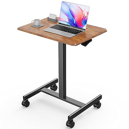 Sweetcrispy Mobile Rolling Desk with Lockable Wheels, Small Standing Laptop Desks, Sit Stand Adjustable Height Table Portable, Computer Workstations for Home Office, Brown - color: Brown