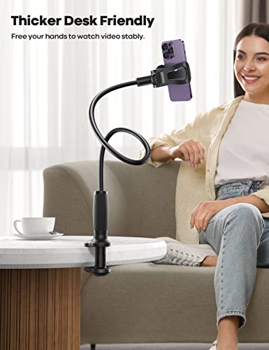 Lamicall Gooseneck Phone Holder for Bed - [Upgraded Stable Clip] for Desk, Headboard, Bed, Bedside, Table, Flexible Gooseneck Long Arm Stand, Overhead Cell Phone Clamp Mount, Gift for All 4-7” Device - color: black