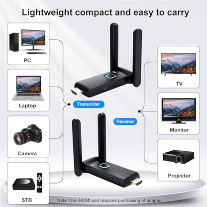 Wireless HDMI Transmitter and Receiver,HDMI Wireless Remote Adapter 165FT/50M,No Hot,Plug and Play,2.4/5GH for 1080P Wirelessly Streaming Video from Laptop,Cable Box,Camera,PC to Monitor/TV/Phone - size: 1*RX+1*TX