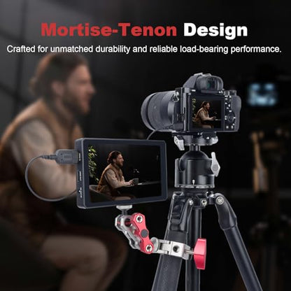 Dual Ball Head Camera Mount with 360 Degree Adjustment - Aluminum Alloy Clamp for Insta360/GoPr0/Camera Cage/LED Light/Microphone - 1/4" & 3/8" Screw Holes with Anti-Slip Design 61013