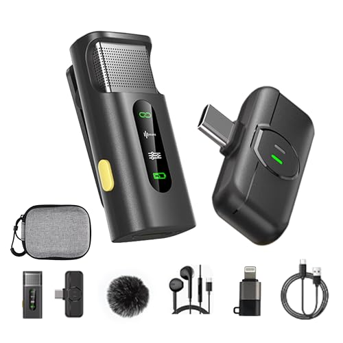 Wireless Lavalier Microphone for iPhone 15/16 Android, Plug-Play Lapel Mic USB-C & Lightning, AI Noise Reduction, 328ft Range for Video Recording YouTube Vlog Interview (Includes Storage Case)