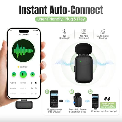 Mini Wireless Lavalier Microphone for iPhone/Android/PC with USB-C Plug, 3-Level Noise Reduction, 30H Battery Life with Charging Case, AI Voice Changer Microphone, Tiny Mics for Vlogging & Podcast