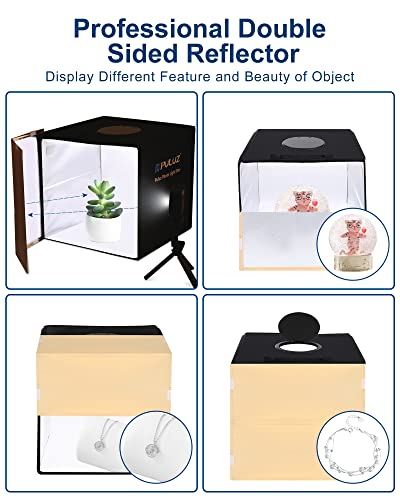 PULUZ 12''×12'' Portable Photography Light Box,Dimmable Photo Studio Light Box with 120 High CRI LED Lights & 6 PVC Backdrops & 3 Reflection Boards for Small Items Product Photography - size: 12 Inch