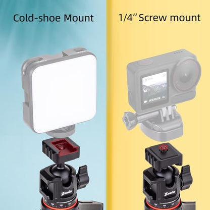 Zeadio Mini Ball Head, All Metal 360° Rotatable Panoramic Tripod Head with 1/4" Screw & Cold Shoe Mount, 10kg/22lbs Load Capacity Compact Camera Mount for DSLR Cameras, Monopod, Tripod, Vlogging etc - style: Dual Cold-shoe Version