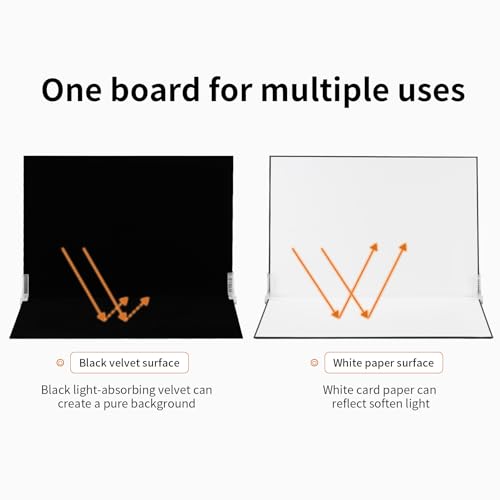 SITTO Product Photography Backdrops, Light-Absorption Black Flocked Cloth and White Paper Photo Backdrop Board with 2Pcs Bracket Small Photography Props for Model, Jewelry, Cosmetics etc (15.7x11.8) - color: Black and White