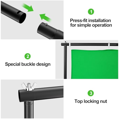 7x10ft Green Screen Backdrop Kit with Stand, 9.5x9.5ft Large Greenscreen Background Movable Backdrop Stand with Wheels for Streaming, Photography, Video Recording