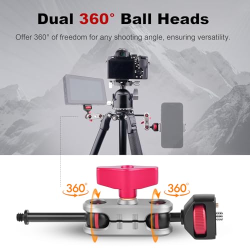 Came-TV Camera Magic Arm with Dual Ball Head & 1/4" Screws, Aluminum Magic Arm Camera Mount 360° Rotation Articulating Magic Arm for Monitor/LED Light/Microphone/Camera Cage/Tripod (64004) - style: Single Head