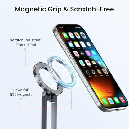 Itramax Magnetic Cell Phone Tripod,Adjustable Phone Holder for Desk,Portable Mini Tripod Phone Mount for Travel,Vlogging,Selfies,Compatible with MagSafe iPhone 17 16 15 14 13 12 & All Smartphones,Grey - color: Gray