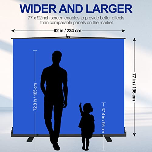 Emart 77in x 92in Collapsible Blue Backdrop Retractable Chromakey Photo Background with Solid Aluminium Base, Auto-Locking Frame, Wrinkle- Resistant Fabric for Video Studio, Live Game,Streaming - color: Blue, size: 77x92in
