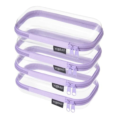 YQBRAO 4-Pack Clear Hard Shell Zipper Case, 1.2mm Ultra-Thick Diaper Bag Organizer Pouches, Rigid Self-Standing Travel Makeup Bags with YKK Zippers, TSA Approved, Purple - color: Purple, size: 4 Pack(S)