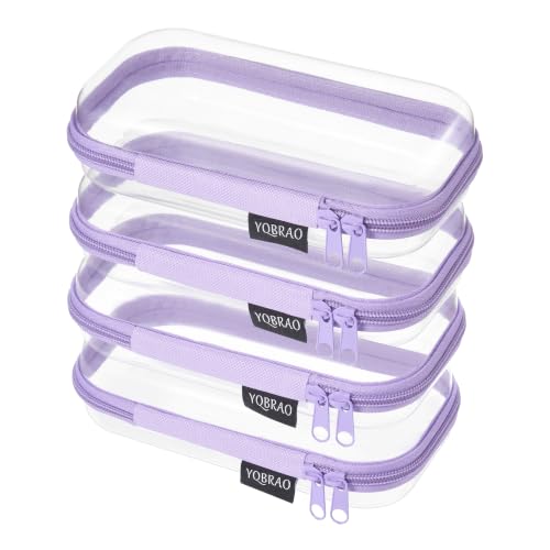 YQBRAO 4-Pack Clear Hard Shell Zipper Case, 1.2mm Ultra-Thick Diaper Bag Organizer Pouches, Rigid Self-Standing Travel Makeup Bags with YKK Zippers, TSA Approved, Purple - color: Purple, size: 4 Pack(S)