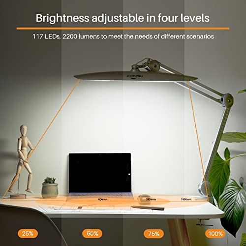 LED Desk Lamp with Clamp, Dimming Task Lamp for Reading Desktop Office Workbench Table Architect Sewing Study Home Craft, 117PCS LEDs, 2200 Lumens 20 Inch Metal Swivel Arm Work Lamp (Silver) - size: SILVER-NonCCT-Non Protective