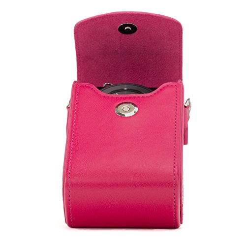 MegaGear Leather Camera Case with Strap compatible with Canon PowerShot G7 X Mark III, G7 X Mark II, G7 X - MG1255, Hot Pink - color: Hot Pink
