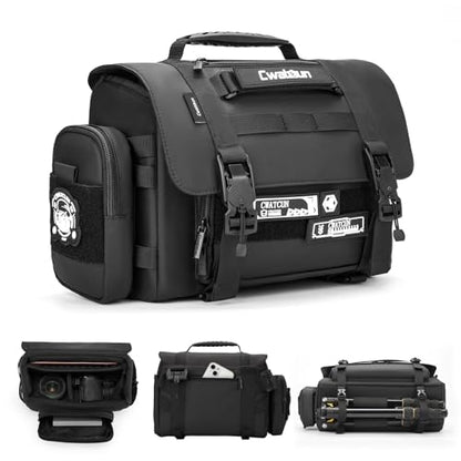 Cwatcun Camera Sling Bag, Waterproof Multifunction Photography Tactica Camera Crossbody Bag with Tripod Holder & Removable Accessory Bags for DSLR/SLR/Mirrorless Cameras - Small - size: Small