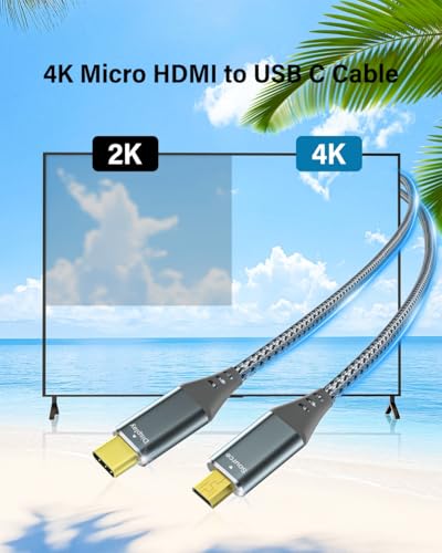 RUIZHI 4K Micro HDMI to USB-C Cable 10FT 4K 60Hz & 18Gbps - Nylon Braided Adapter with Aluminum Connectors for Micro HDMI Source to USB-C Display, MacBook/iPad Pro Mirroring (Office & Home Streaming) - size: 10FT